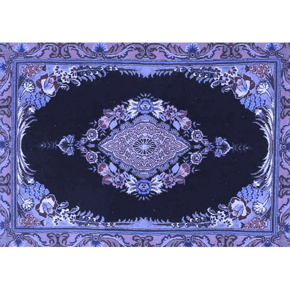 Ahgly Company Machine Washable Indoor Rectangle Medallion Blue Traditional Area Rugs, 7' x 10'