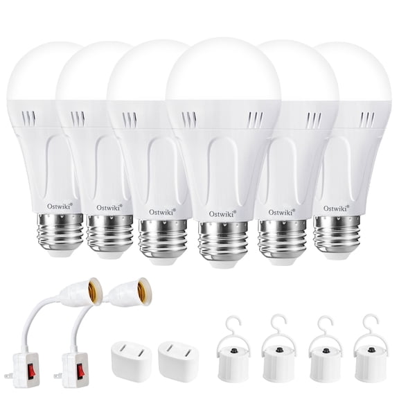 6 Pack A19 Rechargeable Light Bulbs,Battery Operated Backup Lighting for Lamps Emergency Bulbs for Power Outage Hurricane,Blizzard,Camping