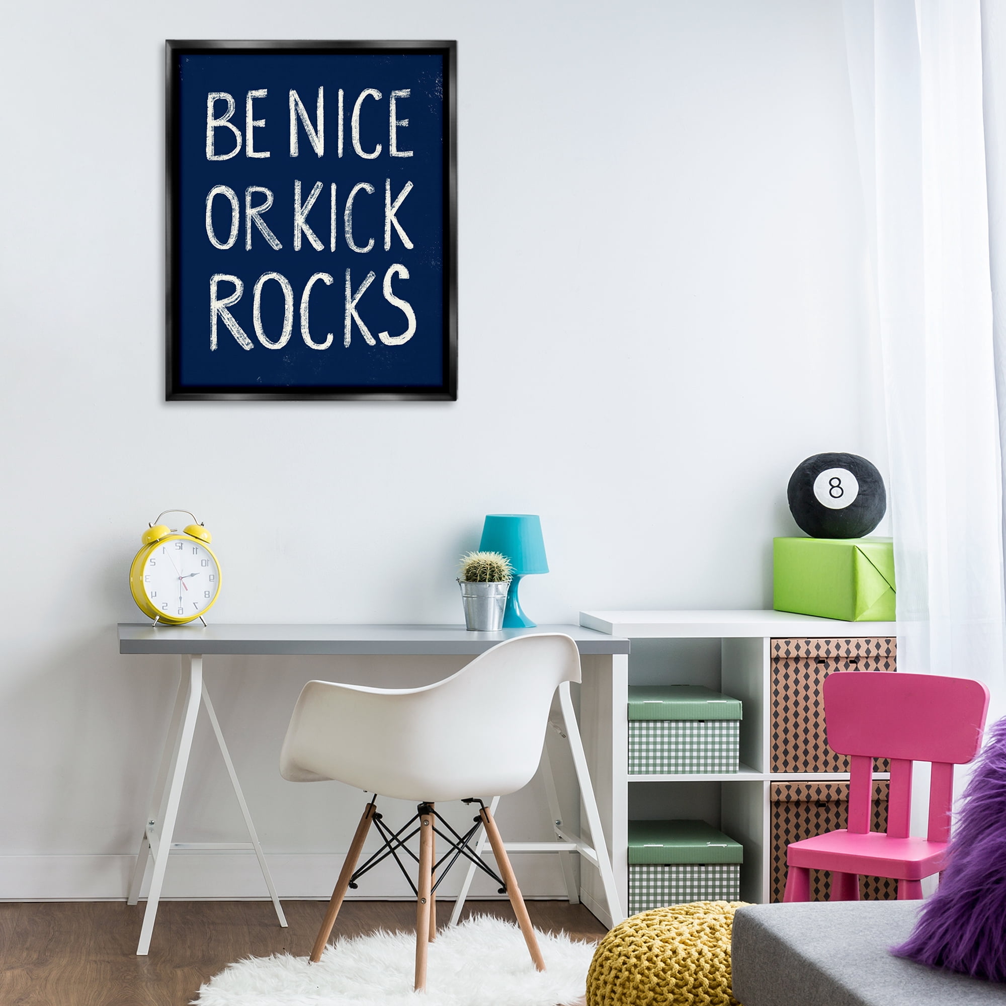 Stupell Industries Be Nice or Kick Rocks Text & Numbers Painting Black Floater Framed Canvas Art Print Wall Art, 25 x 31