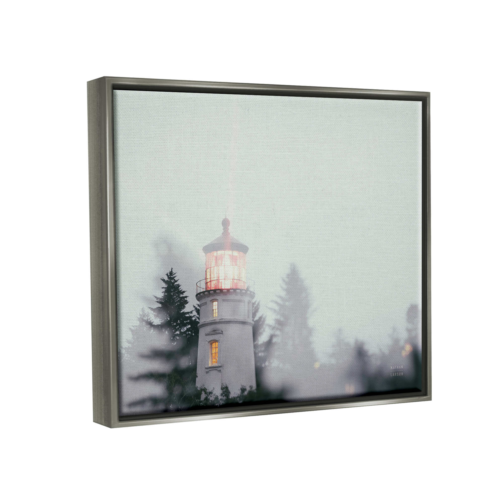 Stupell Industries Oregon Coast Lighthouse Travel & Places Painting Gray Floater Framed Canvas Art Print Wall Art, 31 x 25