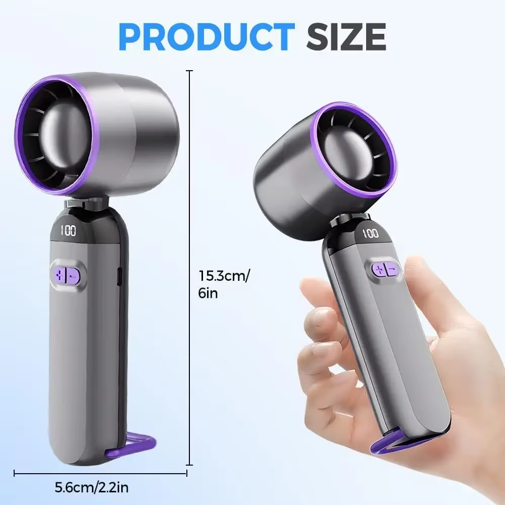 thumbnail image 3 of SuperRGB Portable Fan, Rechargeable 100-Speed Turbo Handheld Fan, Mini Fan with LED Screen, Speed Adjustable for Travel, Vacation, Camping, White, 3 of 6