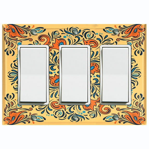 Metal Light Switch Plate Cover Yellow Orange Mandala Flower Tile Pattern TIL038