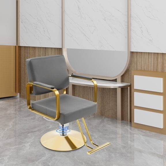 Adjustable 18.5-22in Grey   Gold Salon Chair 360° Rotating Barber Chair Homes Beauty Salons Nail Salons