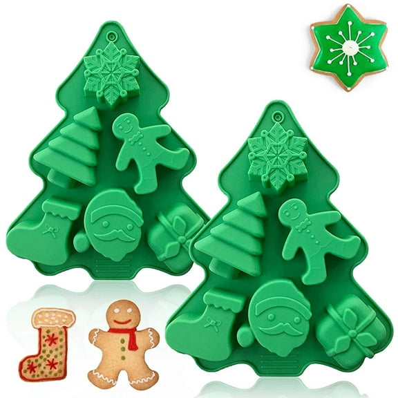 2 Pack Christmas Silicone Baking Molds,Nonstick Silicone Cake Molds,Nonstick Cake Pan Muffin Mold with Shape of Christmas Tree Socks Bells Shape for Kitchen DIY Baking Tools