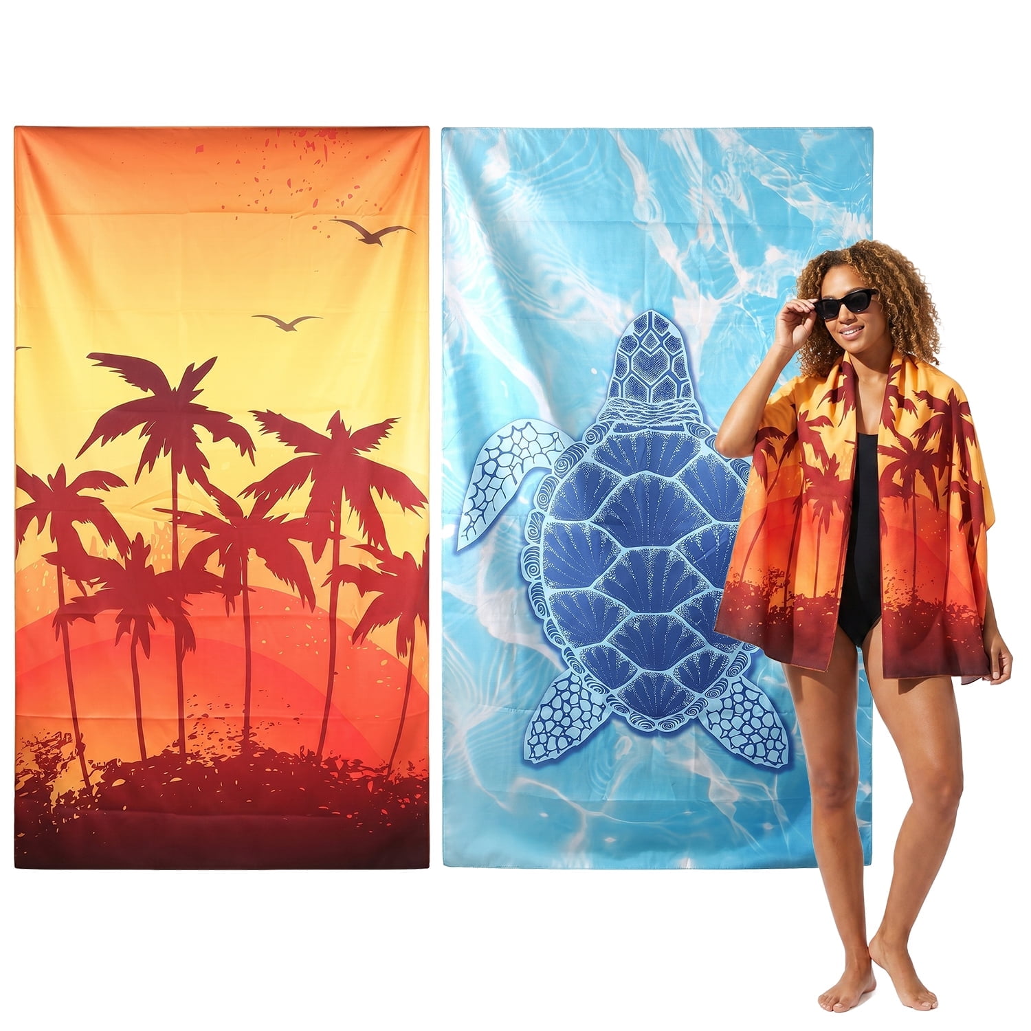 BN-LINK 2 Pack Beach Towels Oversized, Super Absorbent & Quick Dry Pool Towels, Microfiber Sand Free Double-sided Beach Towel for Swim, Beach, Bathroom