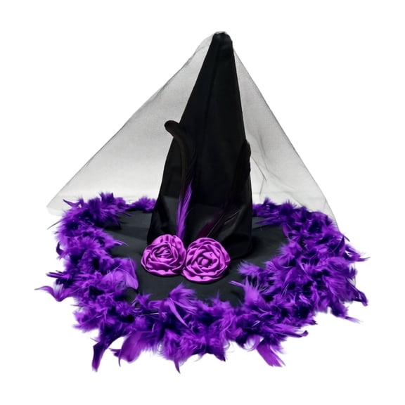 IAJDKMEK Halloween Witch Hat with Feather – Decoration Costume Party Wizard Hat for Women Halloween Costumes Dress Up