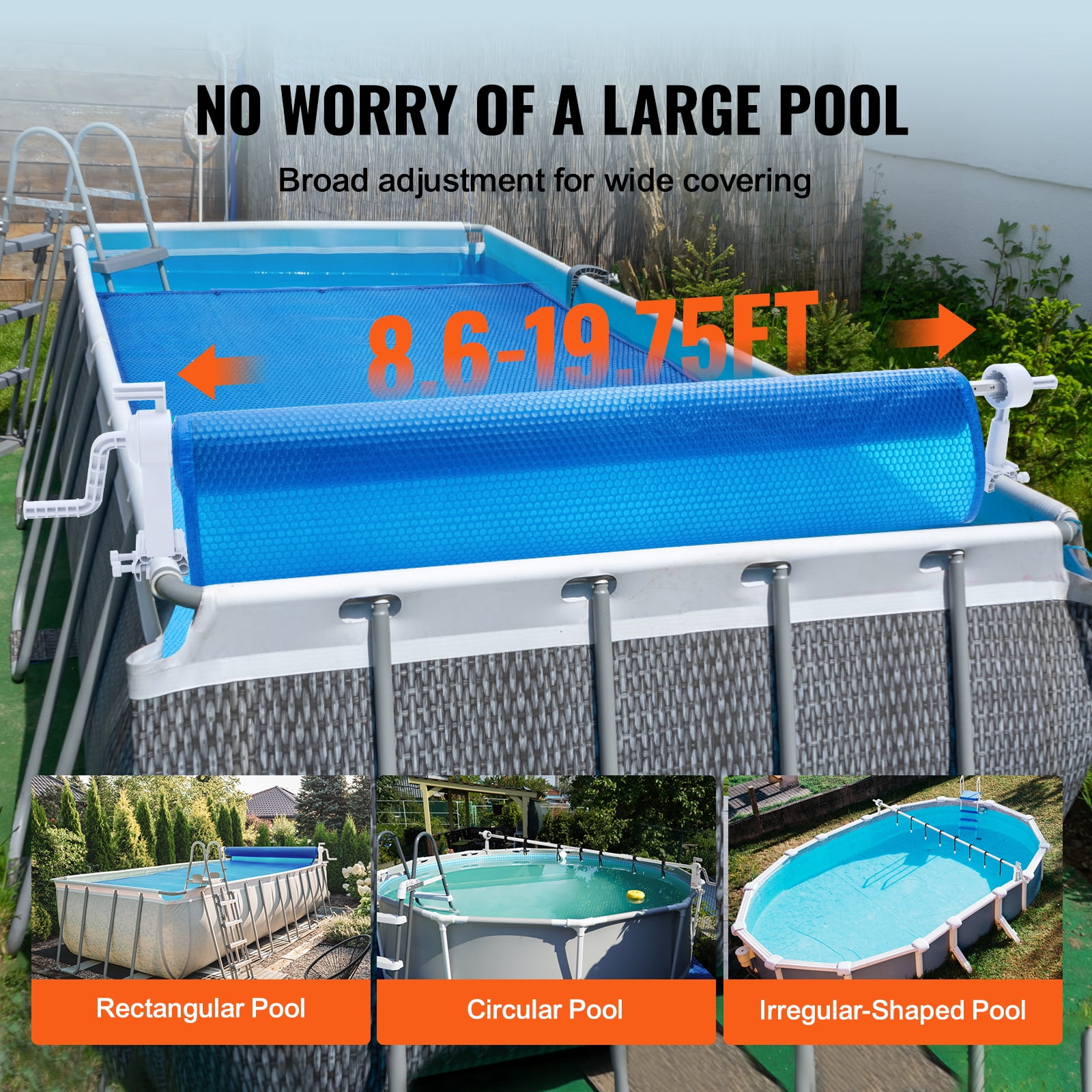 SKYSHALO 20ft Rectangular Pool Cover Reel, Blue