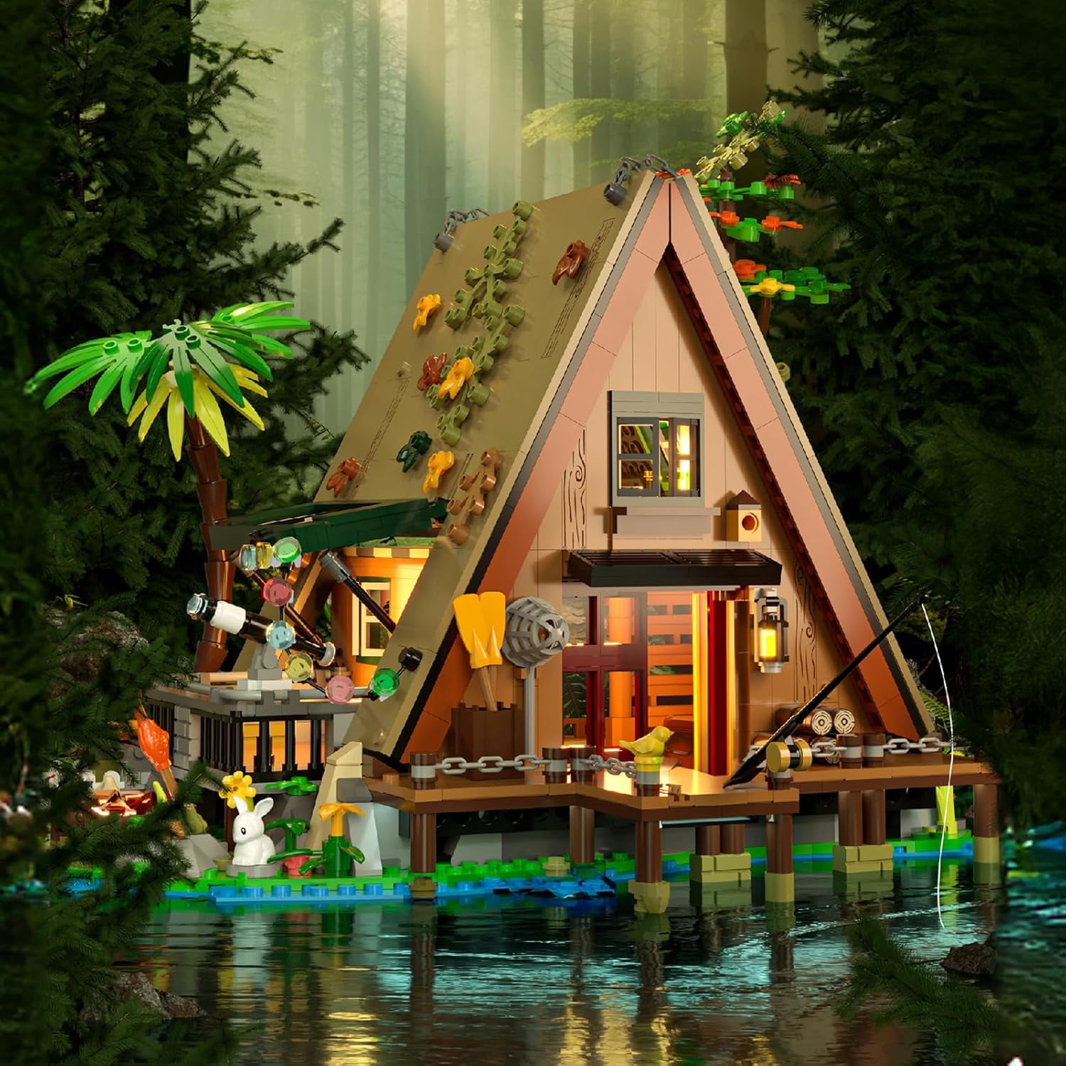 SKQIT A-Frame Cabin Building Set, MOC Ideas Cabin House Collectible Model Kit with LED for Adults, Gifts for Nature and Architecture Lovers (1486 Pcs)