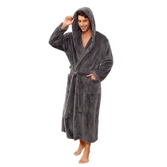 U2SKIIN Mens Robe Big and Tall with Hood,Full Length Plush Robe for Men Long Fleece Bathrobe(Dark Grey, L/XL)