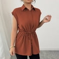 thumbnail image 7 of Stichou Women's 2026 Elegant Sleeveless Shirts Collared Spring Summer Button Down Tie Front Tunic Top Work Peplum Blouse Brown S, 7 of 7