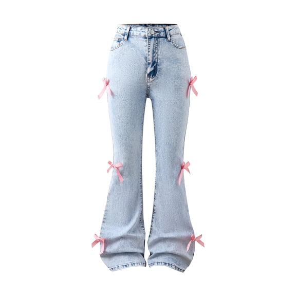 Ruyang Girls Jeans Flare/Bell Bottom Bow Jeans for Teen High Waist Cute Y2k Stretch Tween Denim Pants Slim Trendy Bootcut Trouser