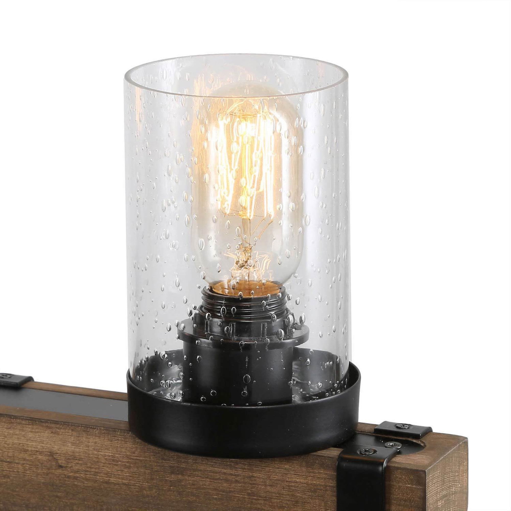 LNC 5-Light Farmhouse Chandelier with Seeded Glass,Matte Black and Brown Wood Tone