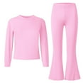 thumbnail image 3 of Eltusu Girls Knitting Cotton Outfit Sets, Elastic Waist Solid Color Two Pieces Long Sleeve Blouses and Pants Sets Pink Size 8-13T, 3 of 4