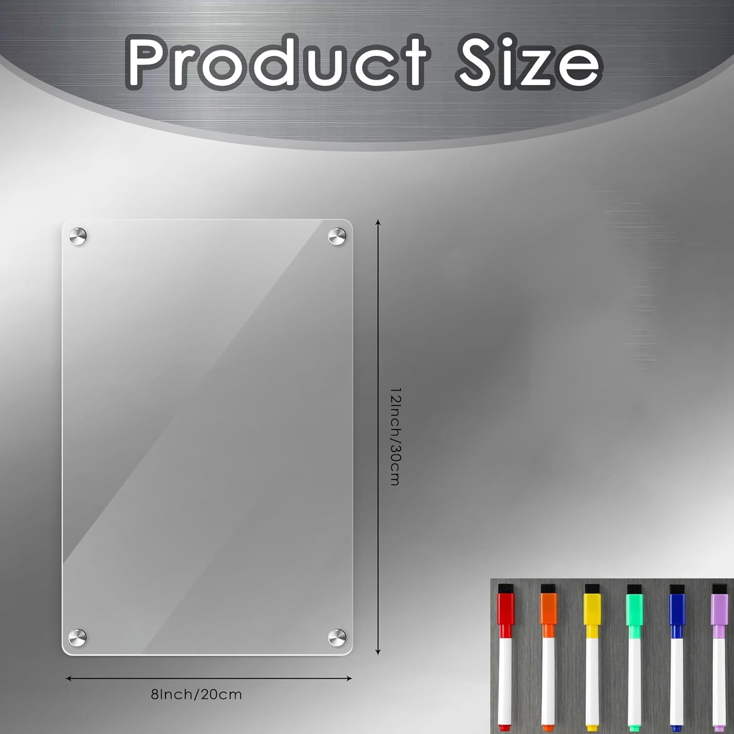 Acrylic Magnetic Whiteboard for Fridge Tutuviw 12"X 8" Clear Refrigerator Dry Erase Board with 6 Markers and 1 Eraser, Smooth Writing and Easy Cleaning Memo Grocery List Reusable Week Planner