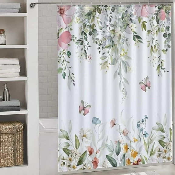 Floral Shower Curtain For Bathroom, Modern Minimalist Beige Watercolor Flower Print Shower Curtain For Bathroom Décor Polyester Fabric Waterproof Upholstery Hook 72"W x 78"L