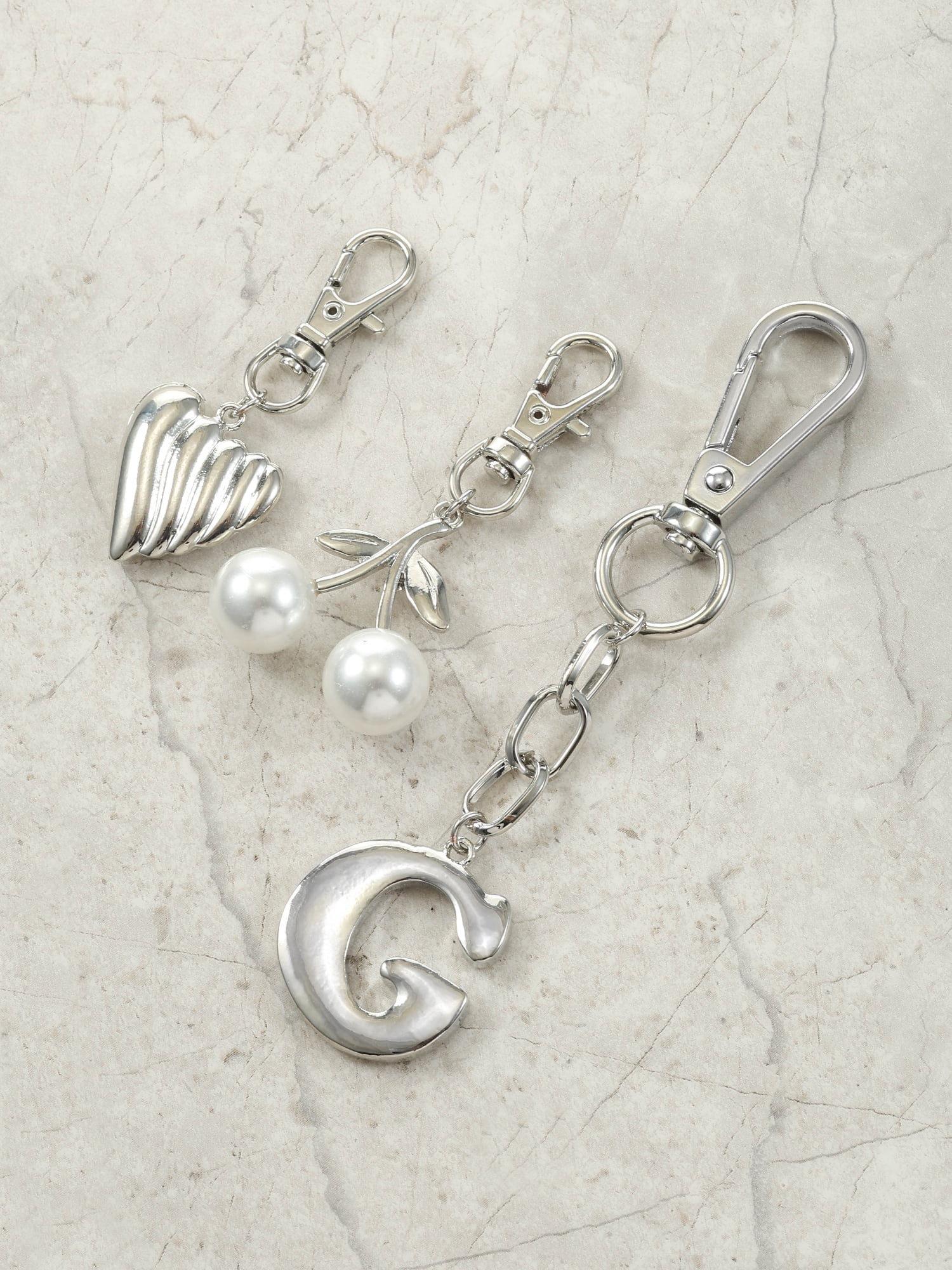 Time and Tru Silvertone Initial Letter Bag Charm Set, 3 Pieces, Letter G