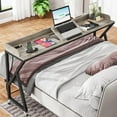 thumbnail image 2 of Tribesigns 70.9" Overbed Table, Mobile Over Bed Desk with Adjustable Tilt Board, 2 AC Outlets & 2 USB Ports, Full/Queen Beds, Gray, 2 of 7