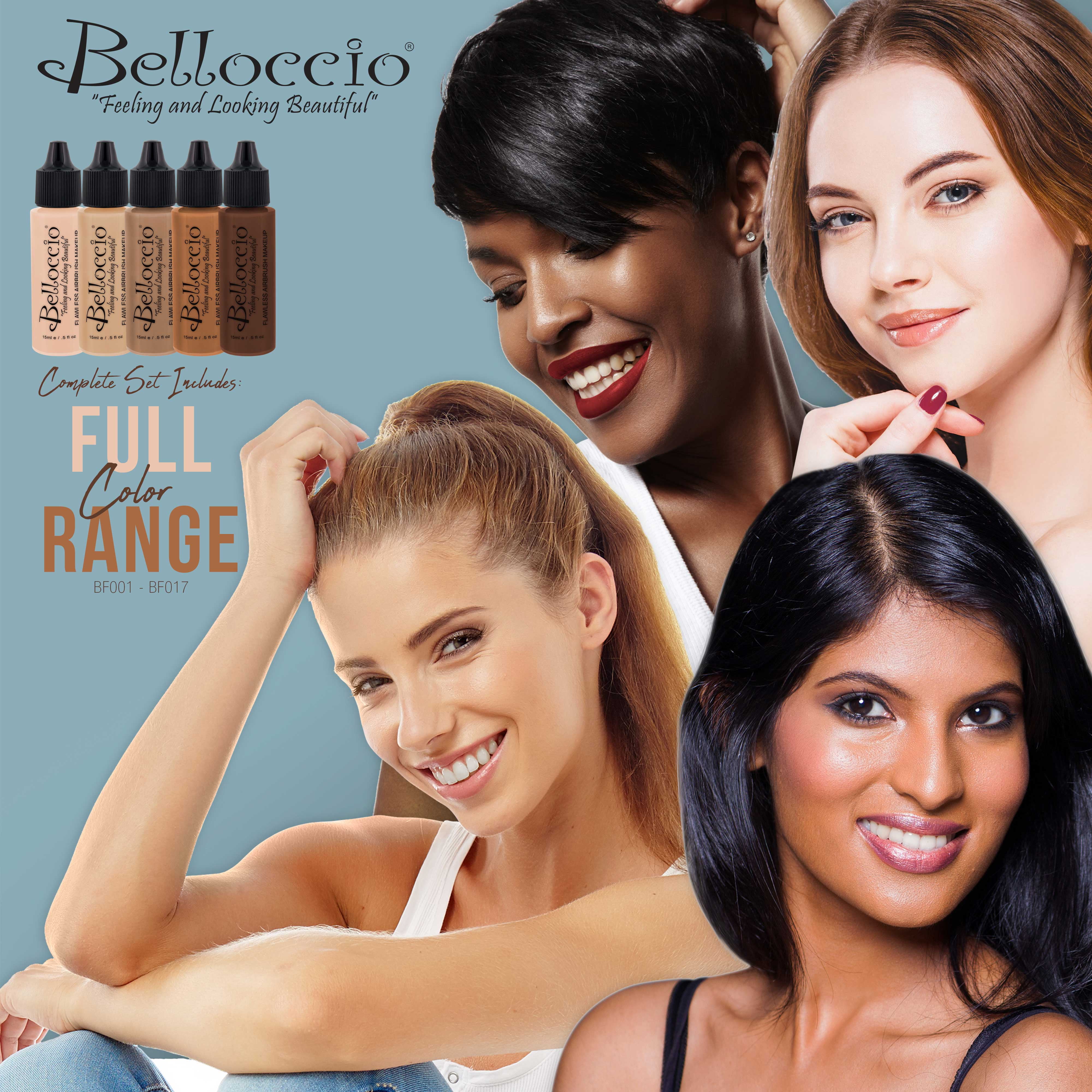 Belloccio 17 SHADE Airbrush Makeup FOUNDATION SET Fair Medium Tan Dark Face Kit