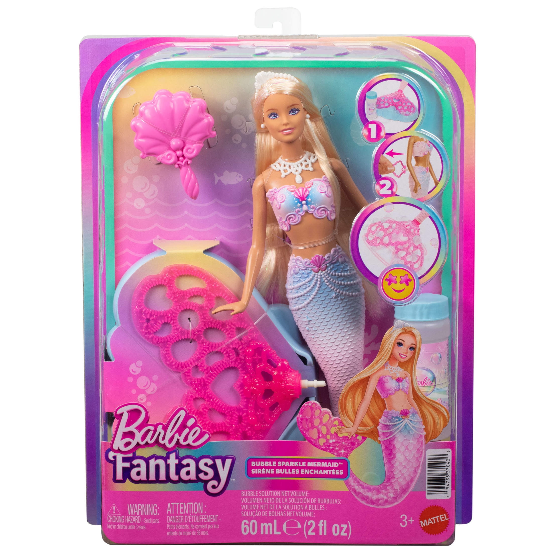 Barbie Bubble Sparkle Mermaid Doll with Bubble-Making Feature, Includes Bubble Solution & Hairbrush