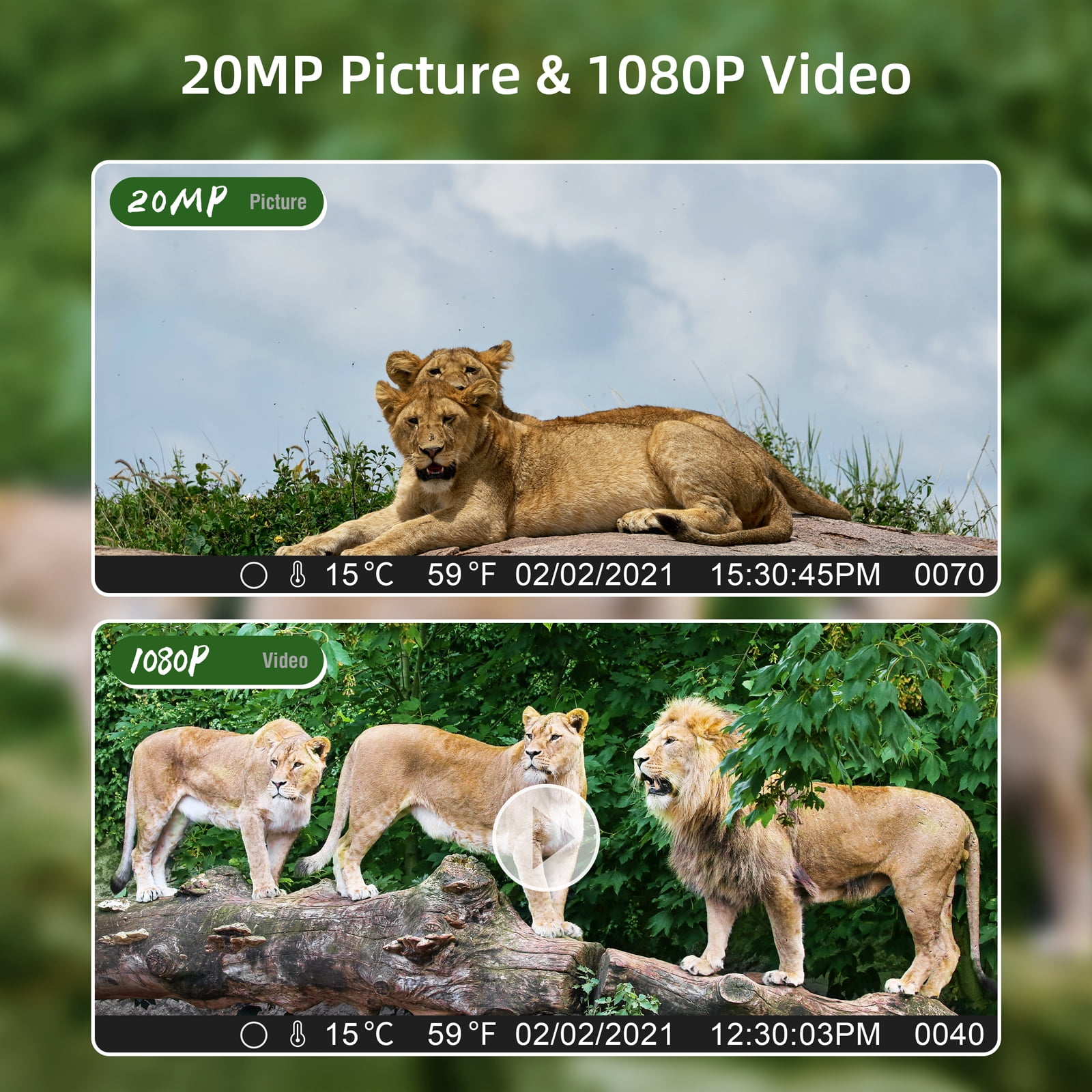 CAMPARK Trail Camera 20MP 1080P Hunting Game Camera with Night Vision Motion Activated Waterproof 3 PIR Sensors 120°Motion Detection Trail Cam for Hunting Wildlife Monitoring