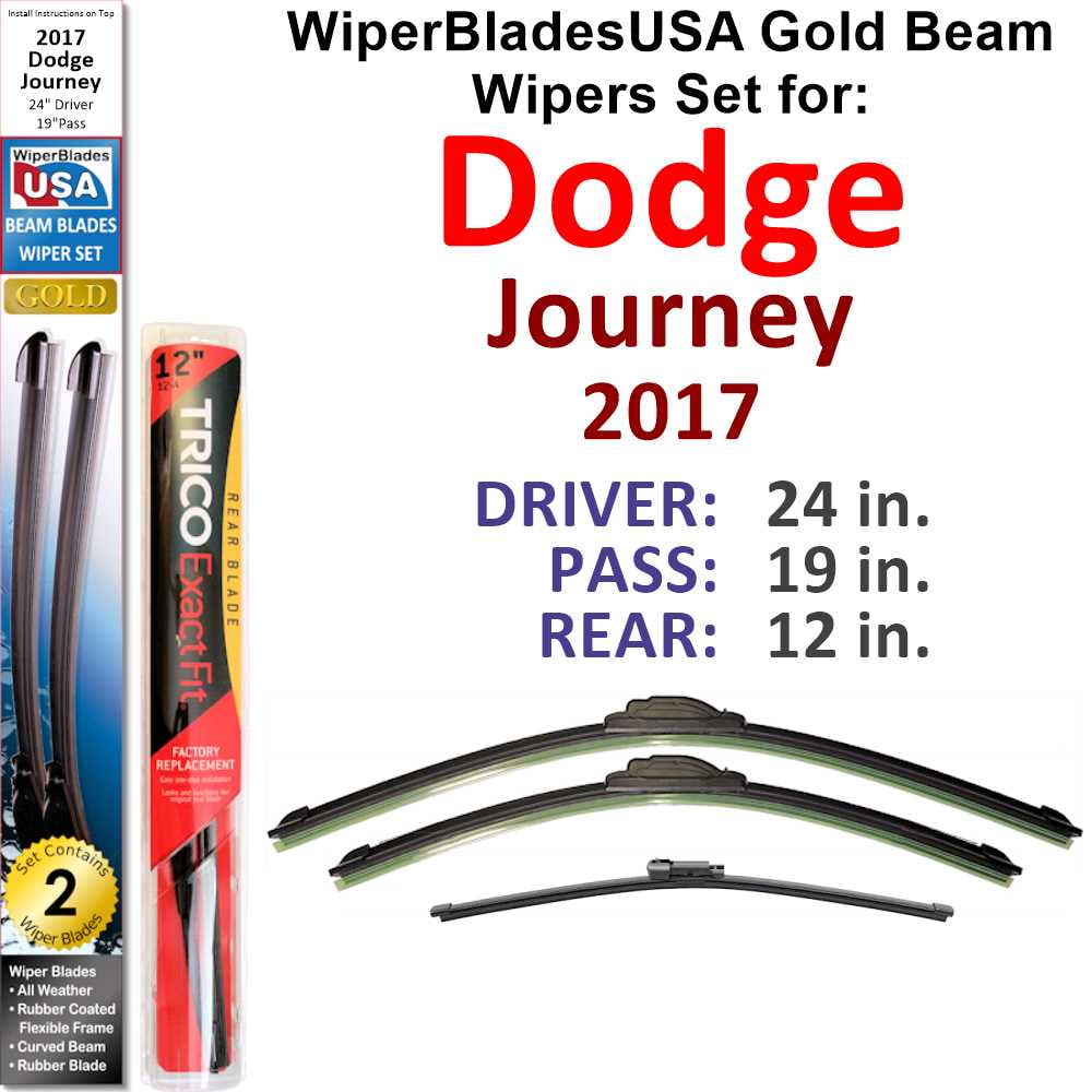 2017 Dodge Journey Beam Wiper Blades Wipers WBUSA (Set of 3) w/Rear Wiper