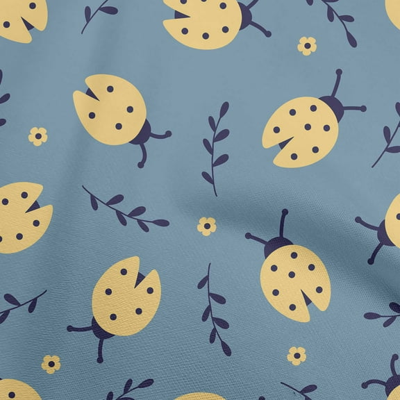 oneOone Cotton Poplin Dusty Blue Fabric Ladybird Fabric For Sewing Printed Craft Fabric By The Yard 42 Inch Wide