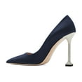 thumbnail image 2 of XYD Women Classic Rhinestone Studded Stiletto High Heel Pumps Slip On Pointed Closed Toe Satin Elegant Parties Shoes Size 7 Navy, 2 of 4