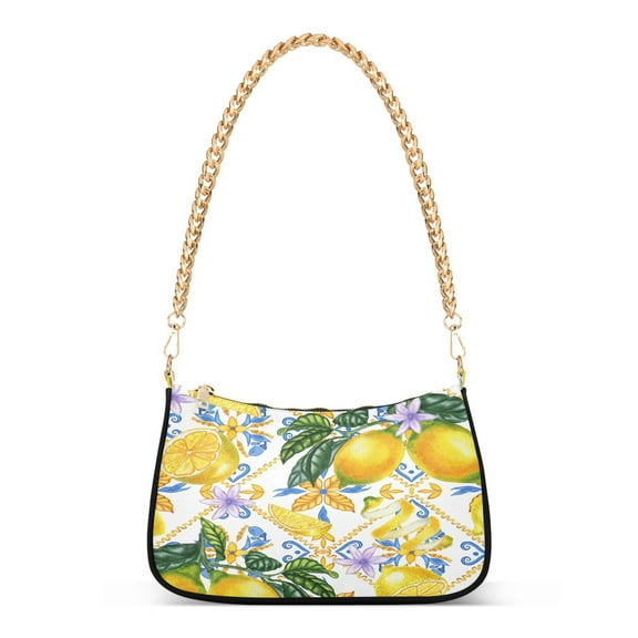 Ryvnso Blue Boho and Yellow Lemons Womens Chain Shoulder Bag Tote Handbags Clutch Hobo Purse with Zipper for Travel