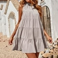 thumbnail image 4 of Women's Summer Casual Halter Dress Ruffle Tiered Flowy Short Dress Sleeveless Loose Swing Pleated Boho Mini Sundress, 4 of 7