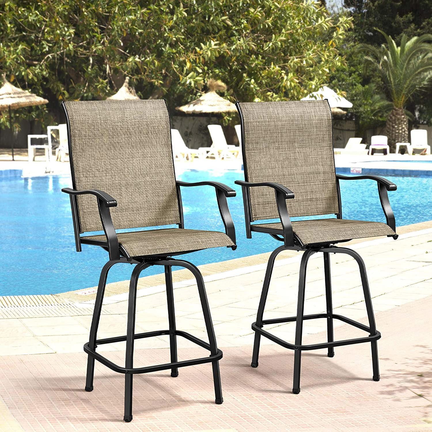 Private Jungle 2-Piece Outdoor 360° Swivel Bar Stool Chairs,Sling Patio Seating Height Bistro Sets, Brown Private Jungle 2-Piece Outdoor 360° Swivel Bar Stool Chairs,Sling Patio Seating Height Bistro Sets, Brown