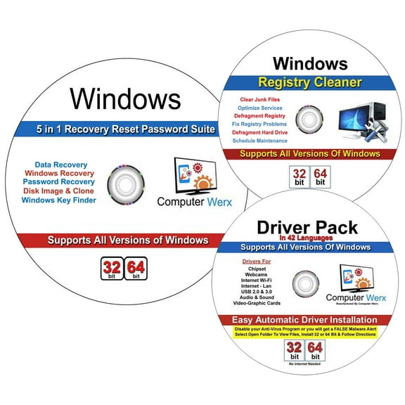 12 in 1 Windows Utility Pack, Windows Registry Cleaner, Recovey Reset Password Suite & Drivers Pack