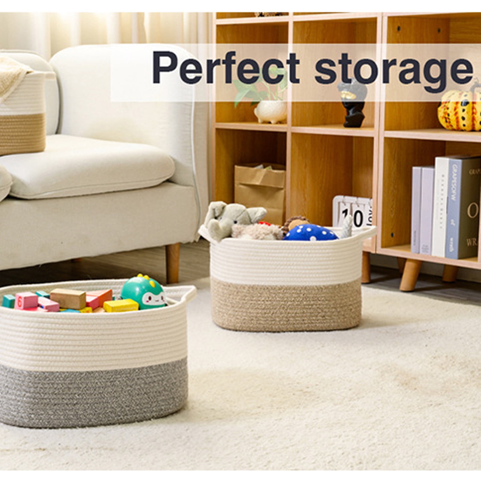 Storage Baskets for Organizing, Woven Baskets for Shelves, Rectangle Decorative Organizer for Storage Clothes, Toy, Books, Towels Nursery Bins 3 Pack