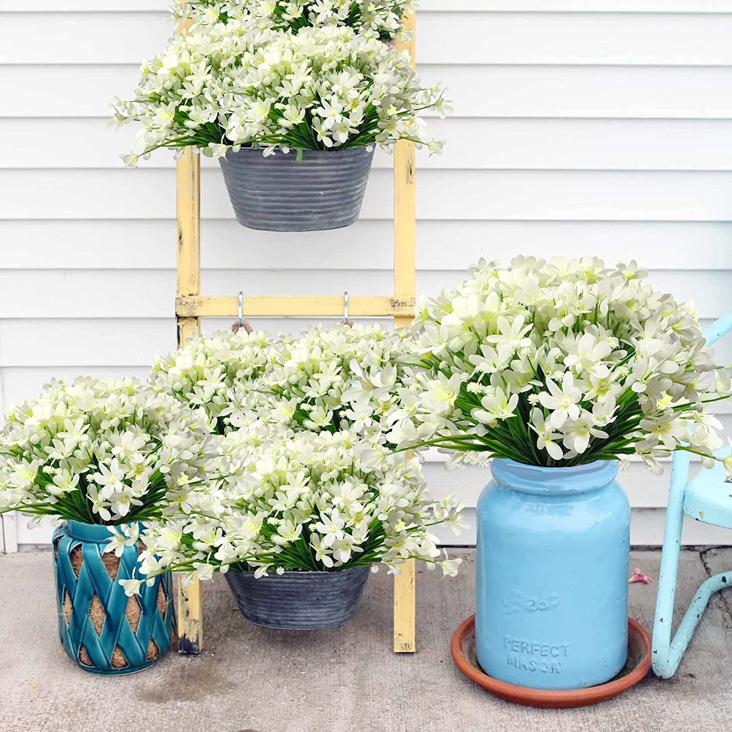 MAMOWEAR 4/8PCS Artificial Daffodils Flowers Outdoor UV Resistant Fake Silk Flowers Faux Plastic Greenery Shrubs Garden Porch Window Box Decoration
