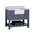 thumbnail image 3 of Charlotte 42" Farmhouse Bathroom Vanity with Marine Gray Cabinet and Carrara Marble Top, 3 of 6