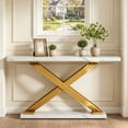 thumbnail image 2 of Fnova 55" Modern Luxury Console Table, Gold & White Faux Marble Entryway Table, X-Shaped Frame Narrow Sofa Table for Living Room, Hallway, 2 of 14