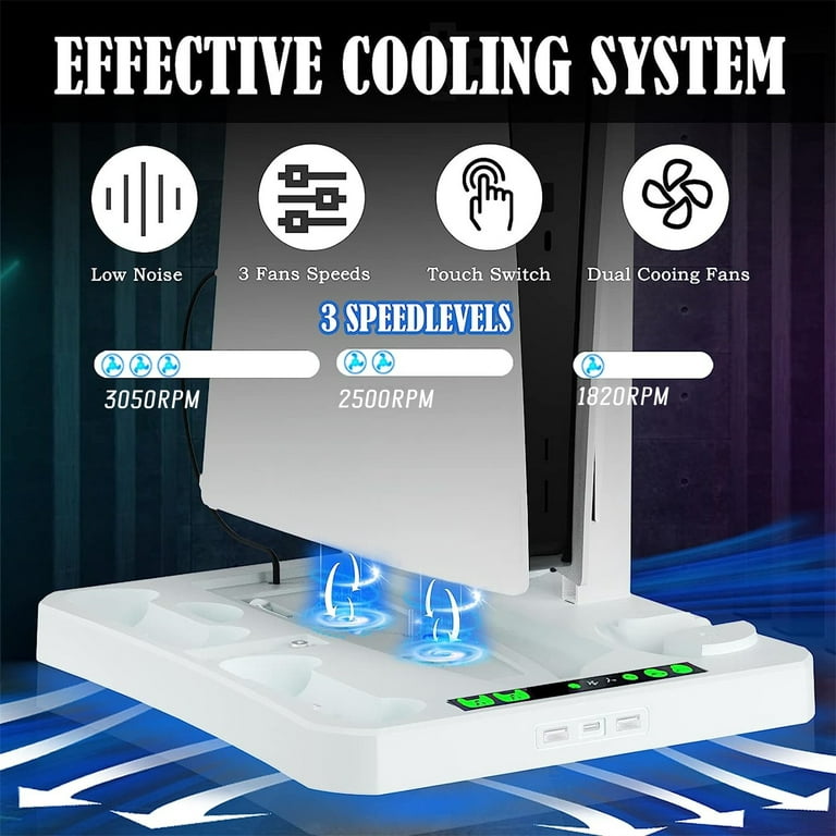 Sunix Cooling Station for PS5 Console, Dual Charging Station for PS VR2 &  PS5 Controller with 3-Level Speeds Fan, 8 Game Disc Slots 