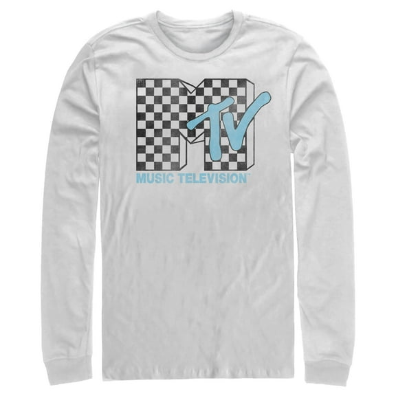 Men's MTV Checkered Logo Long Sleeve Shirt White Large