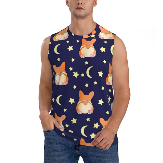Balery Corgi Lying With Moons And Stars Camisetas sin mangas para hombre, absorbe la humedad y protege contra el mal olor.-X-Large