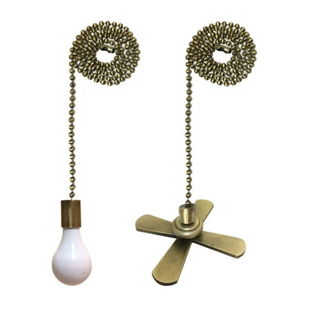 

Royal Designs Fan and Light Bulb Shaped Pull Chain Set – Antique Brass One Pair