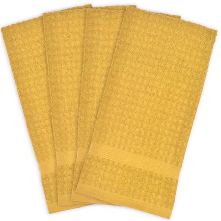 Design Imports  Terry Waffle Solid Dishtowel Set 4 Piece, 15X26", Mustard