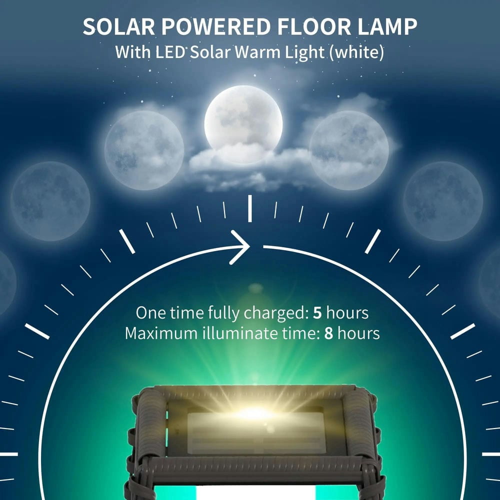 Aimee Lii Solar Floor Lamp, Outdoor Rattan Garden Lantern Pathway Light & Decorative Driveway Lighting with Auto On/Off LED Lights, Outdoor for Patio Garden Backyard Porch, Yard, Lawn, Gray