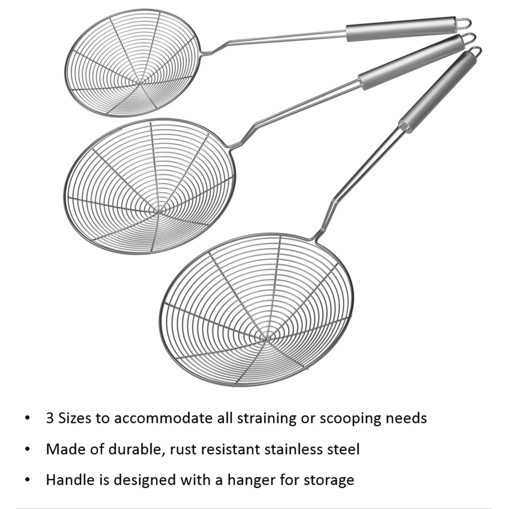 Set of 3 Stainless Steel Spider Skimming Ladles Scoop Spoons Fried
