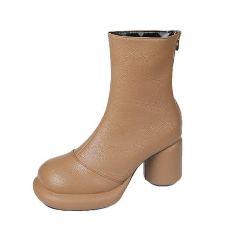 

ZHAGHMIN Ultra Mini Boots Women Dupes Women Ankle Boots Autumn And Winter Fashion British Retro Solid Color Comfortable Round Toe Square Heel Heeled Boots For Women Leather Platform Boots For Women