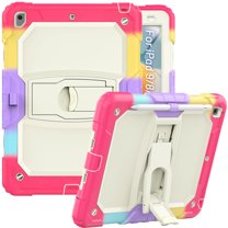 Allytech Case for iPad 9th Gen 2021(10.2 inch), iPad 9/8/7 Case with Pencil Holder, Rugged Kickstand Hard Plastic and Soft Silicone Shock Resistant Kidsproof Case with Shoulder Strap, Colorful Red