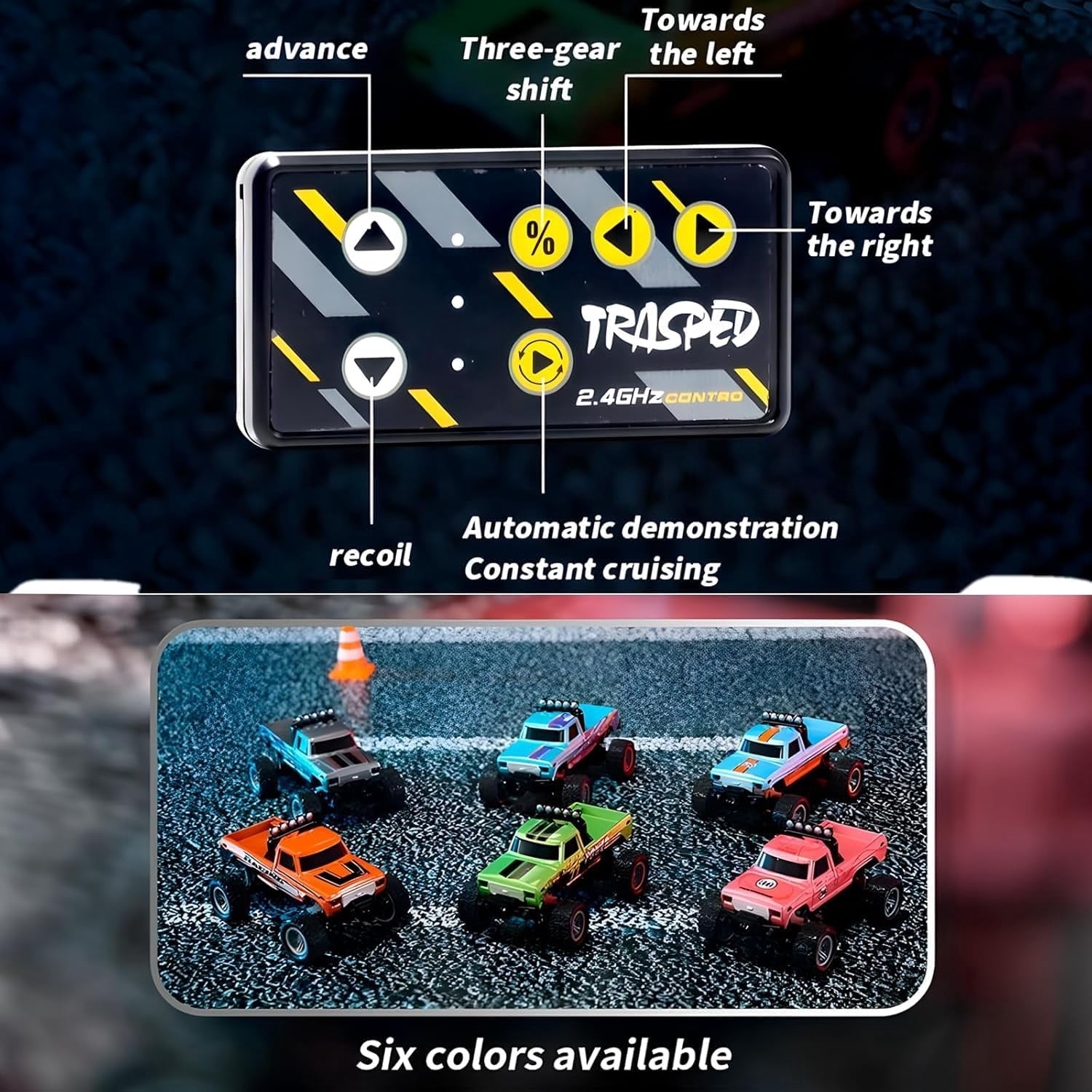 Oein Mini Rc Monster Truck, 1/64 Scale Alloy Rc Big Wheel Truck, Mini Rc Monster Truck and Trailer, 2.4g Remote Control Car with Lights