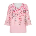 thumbnail image 7 of Womens Tops Ruffle 3/4 Sleeve V-Neck Floral Pritned Dressy Casual Chiffon Blouses Tops, 7 of 7