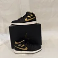 thumbnail image 2 of Ni - ke Air Jordan 1 Mid Grade School Black / Metallic Gold-White DQ8423-071, 2 of 5
