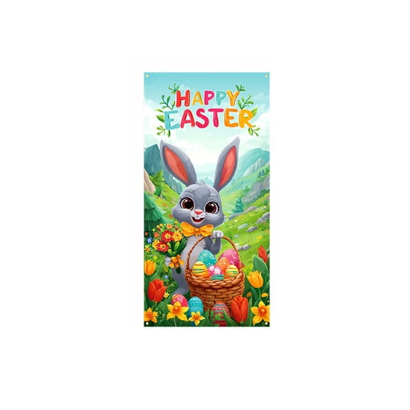 Easter Door Cover Banner 2026 – Large 71x35in Bunny and Egg Welcome Sign, Spring Outdoor Door Flag for Front Porch, Wall, Yard, Home Party Decoration