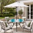 thumbnail image 4 of Round Outdoor Tablecloth with Umbrella Hole and Zipper, Teal White Ombre Fitted Table Cover with Elastic Edge for 45-54 Inch, Modern Abstract Art Farmhouse Gradient Waterproof Patio Tablecoths, 4 of 9