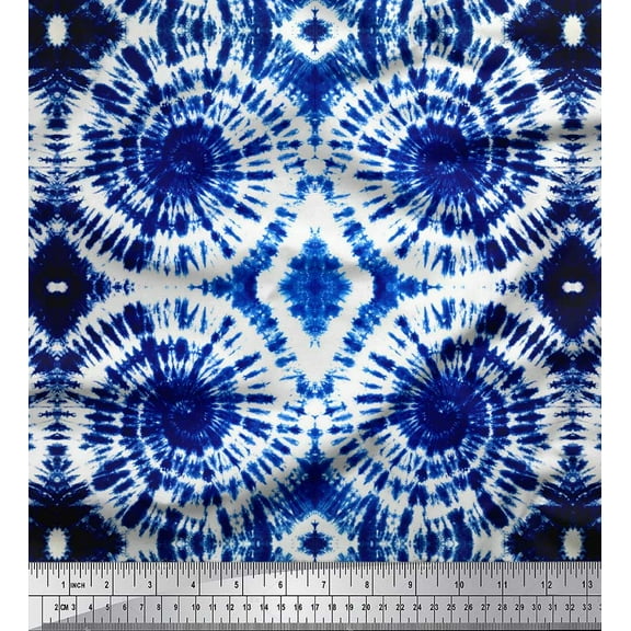 Soimoi Blue Cotton Duck Fabric Swirl Tie-Dye Decor Fabric Printed BTY 44 Inch Wide